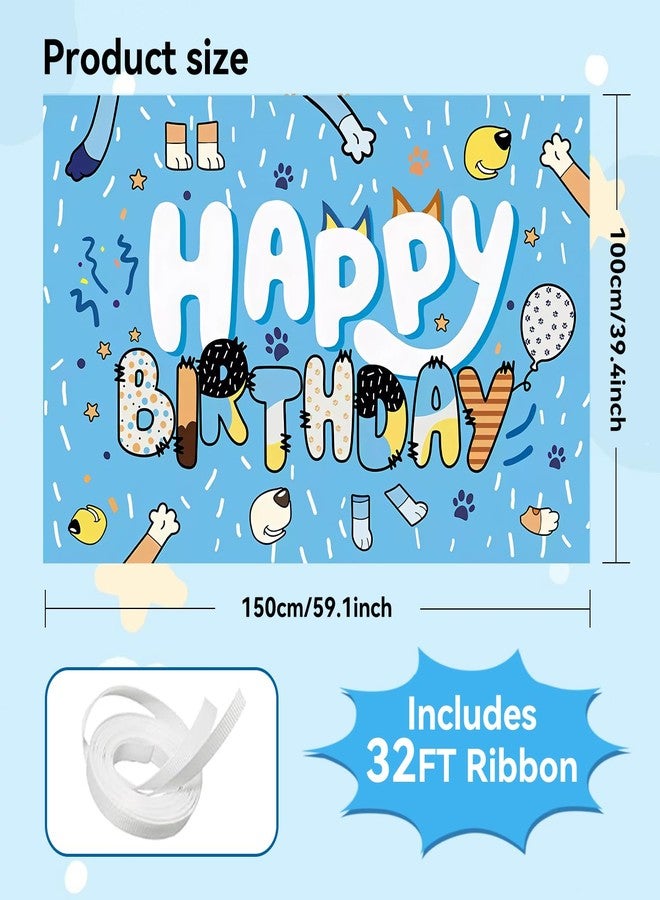 BOBORAT 39.4 * 59Inch Blue Dog Birthday Backdrop, Birthday Party Decoration Background, Cute Cartoon Animal Theme Photo Banner for Kid, Adult (Style B) - Image 2
