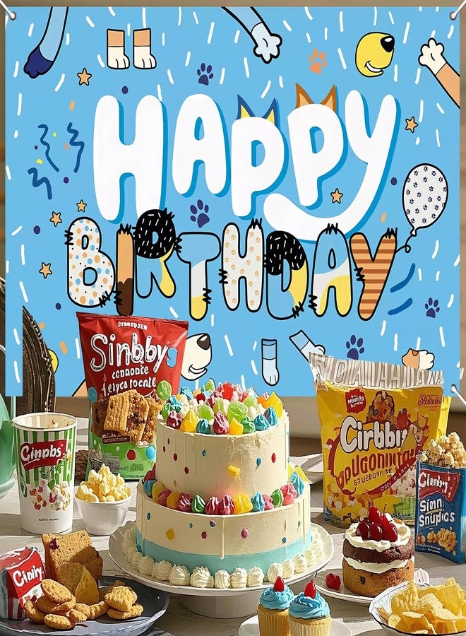BOBORAT 39.4 * 59Inch Blue Dog Birthday Backdrop, Birthday Party Decoration Background, Cute Cartoon Animal Theme Photo Banner for Kid, Adult (Style B) - Image 3