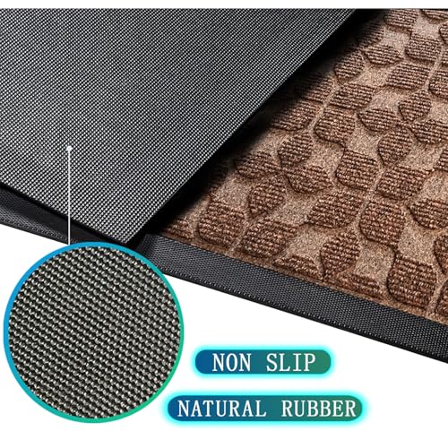 Bulijojo Sturdy Front Entrance Doormats,Durable Heavy Duty Welcome Mat,Thick Absorbent Natural Rubber Non Slip Mat,Easy Clean Entryway Mat 17"x30" Geometric Brown - Image 2