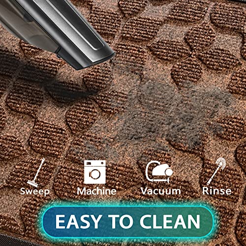 Bulijojo Sturdy Front Entrance Doormats,Durable Heavy Duty Welcome Mat,Thick Absorbent Natural Rubber Non Slip Mat,Easy Clean Entryway Mat 17"x30" Geometric Brown - Image 5
