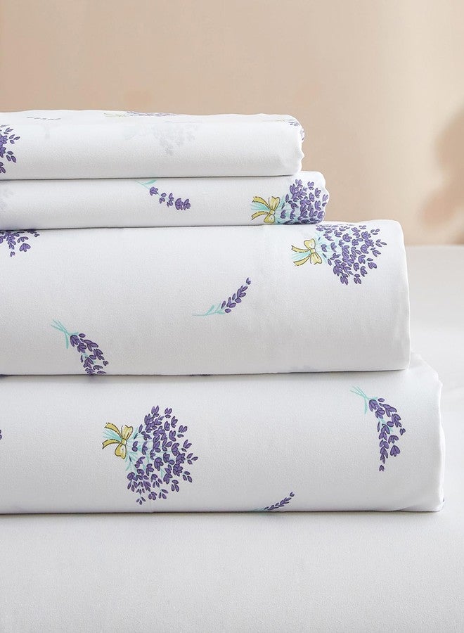 AMWAN Floral California King Size Sheets Set White 4 Piece，Extra Deep Pocket Sheets - Soft Flat Sheet - Cooling Bed Sheets Purple Floral Super Soft with Fitted Sheet,2 Pillowcases Set - Image 1