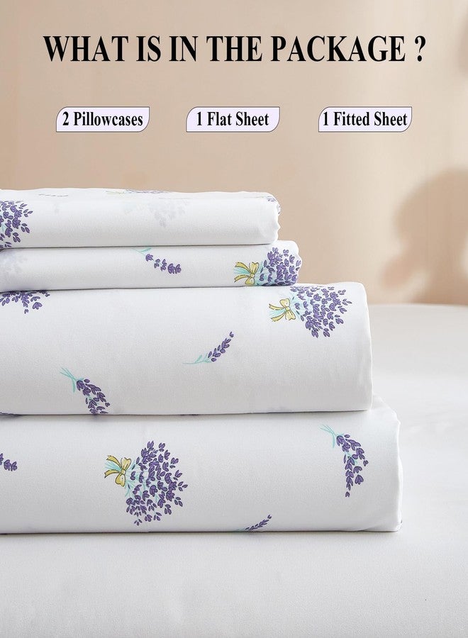 AMWAN Floral California King Size Sheets Set White 4 Piece，Extra Deep Pocket Sheets - Soft Flat Sheet - Cooling Bed Sheets Purple Floral Super Soft with Fitted Sheet,2 Pillowcases Set - Image 5