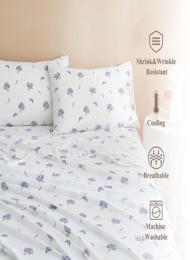 AMWAN Floral California King Size Sheets Set White 4 Piece，Extra Deep Pocket Sheets - Soft Flat Sheet - Cooling Bed Sheets Purple Floral Super Soft with Fitted Sheet,2 Pillowcases Set - Image 4