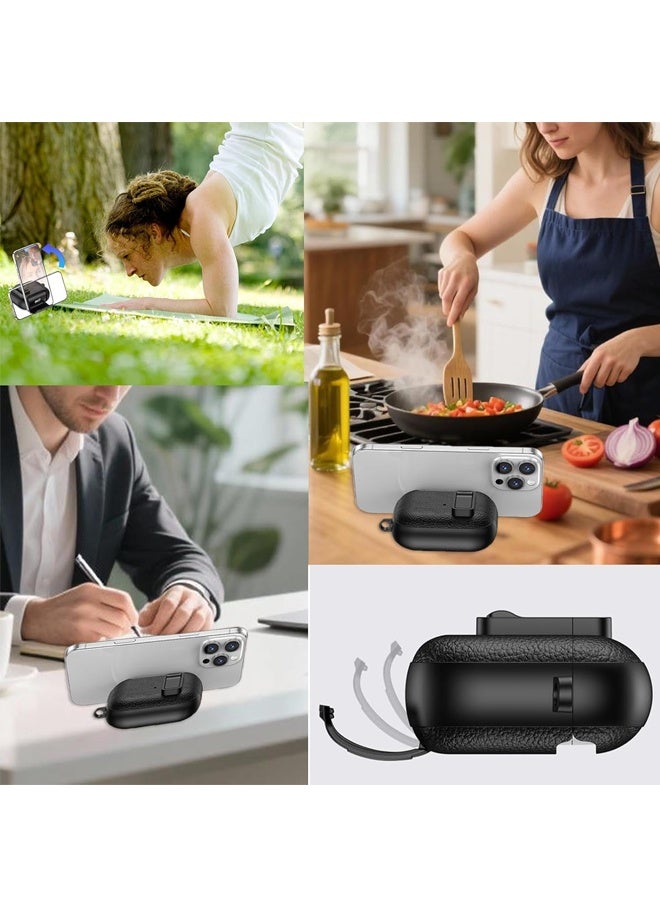 For Leather AirPods Pro 3 Case Cute Air Pods Pro 3 Case with Lock with Phone Holder & Keychain | Airpods 3 Pro Cases (Black) - Image 3