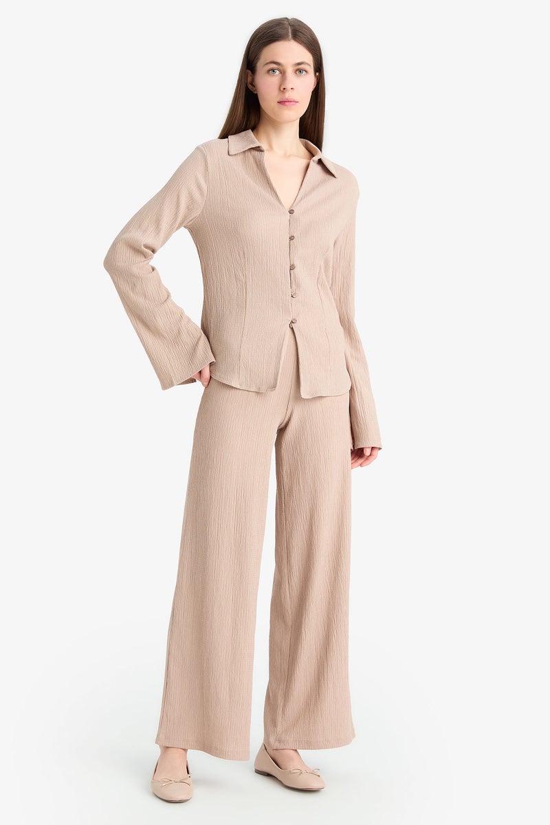 Woman Wide Leg Crinkle Trousers