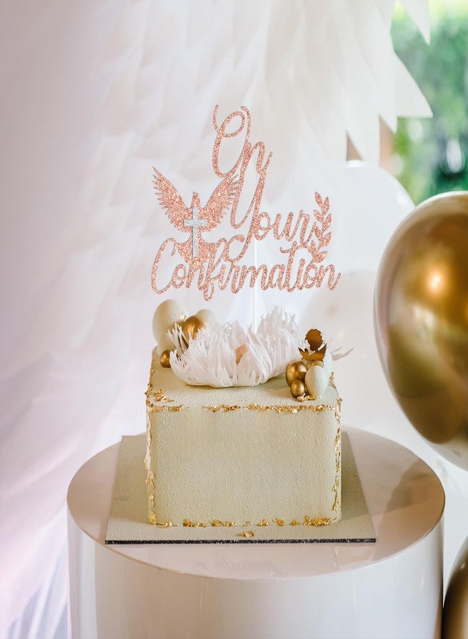 ZACHAKO Rose Gold and Sliver Glitter On Your Confirmation Cake Topper, Confirmation Blessing/God Bless This Child, Baptism Baby Shower Baby's 1st Birthday Party Decorations Supplies - Image 3