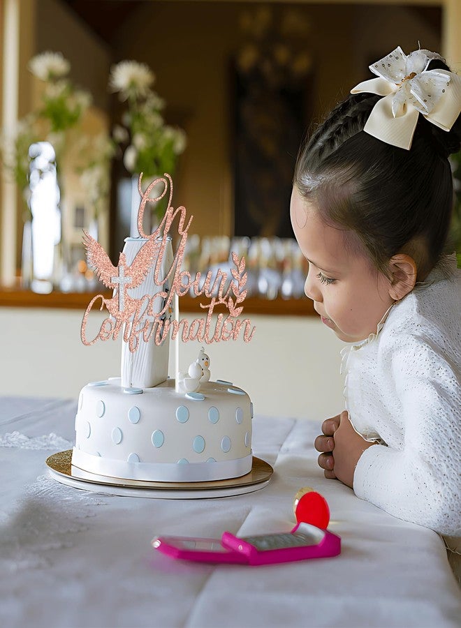 ZACHAKO Rose Gold and Sliver Glitter On Your Confirmation Cake Topper, Confirmation Blessing/God Bless This Child, Baptism Baby Shower Baby's 1st Birthday Party Decorations Supplies - Image 4