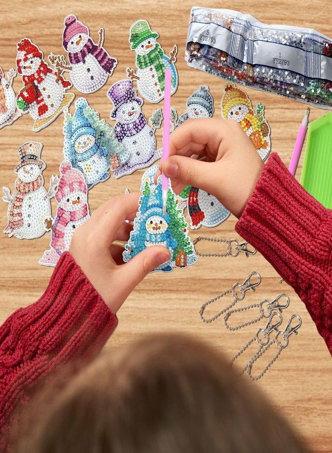 Ferraycle 12 Pcs Diamond Art Christmas Ornaments Snowman Diamond Painting Kit 5d DIY Art Keychains Winter Hanging Ornaments for Kids Winter Home Crafts Decorations(Multicolor) - Image 2