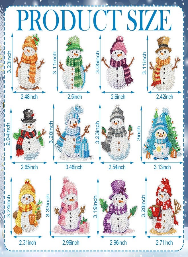 Ferraycle 12 Pcs Diamond Art Christmas Ornaments Snowman Diamond Painting Kit 5d DIY Art Keychains Winter Hanging Ornaments for Kids Winter Home Crafts Decorations(Multicolor) - Image 3