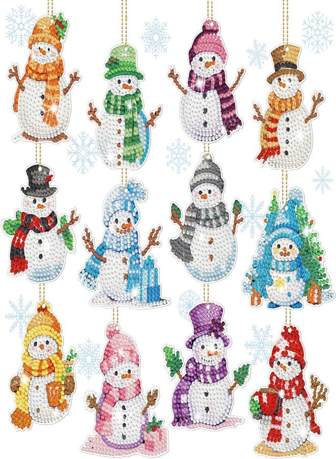 Ferraycle 12 Pcs Diamond Art Christmas Ornaments Snowman Diamond Painting Kit 5d DIY Art Keychains Winter Hanging Ornaments for Kids Winter Home Crafts Decorations(Multicolor) - Image 1