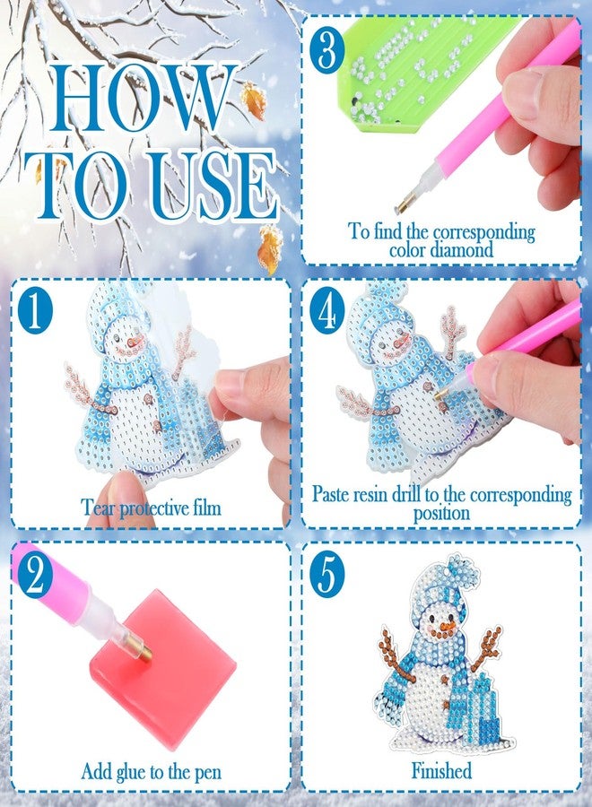 Ferraycle 12 Pcs Diamond Art Christmas Ornaments Snowman Diamond Painting Kit 5d DIY Art Keychains Winter Hanging Ornaments for Kids Winter Home Crafts Decorations(Multicolor) - Image 4