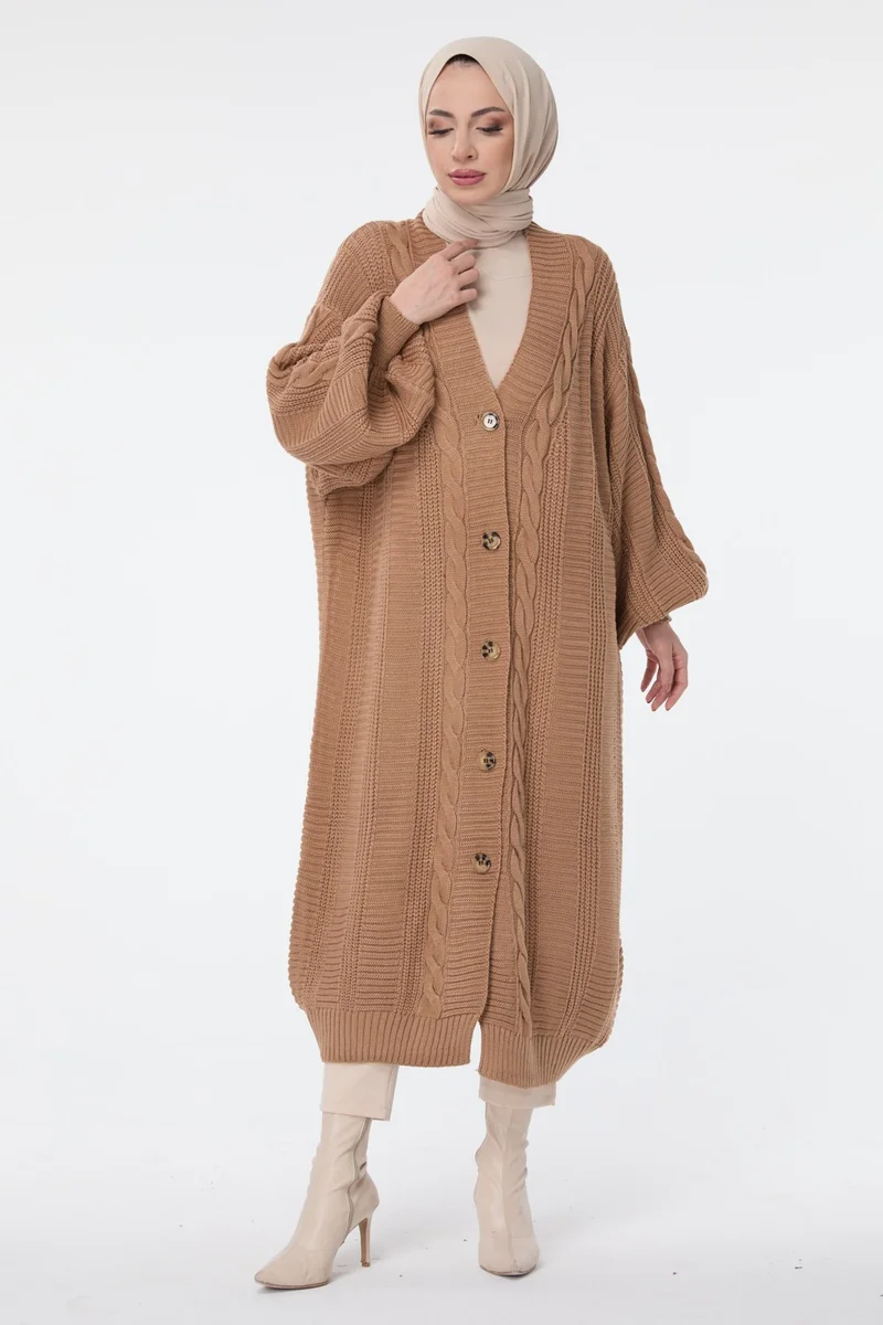 Tofisa 23703-VIZON Knitted Pattern Buttoned Knitwear Cardigan