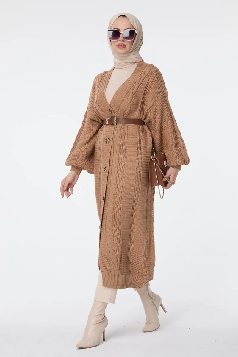 Tofisa 23703-VIZON Knitted Pattern Buttoned Knitwear Cardigan