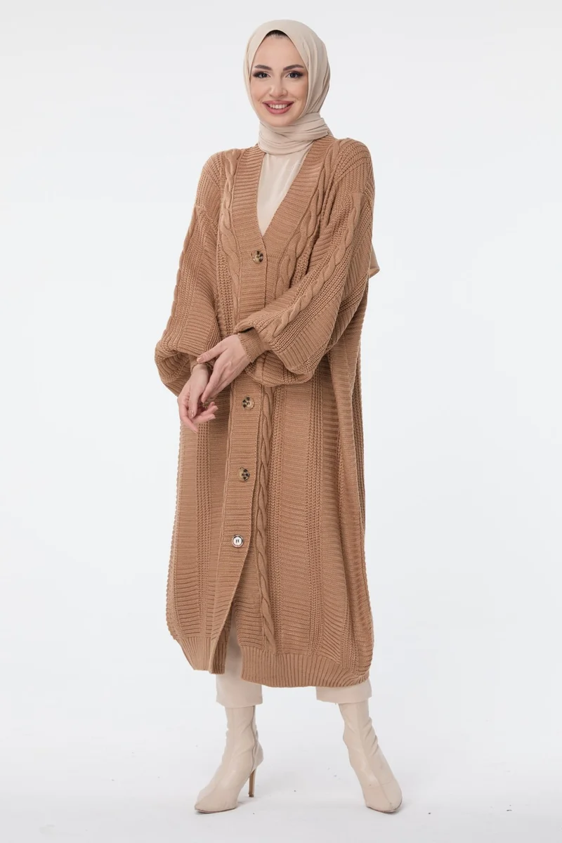 Tofisa 23703-VIZON Knitted Pattern Buttoned Knitwear Cardigan