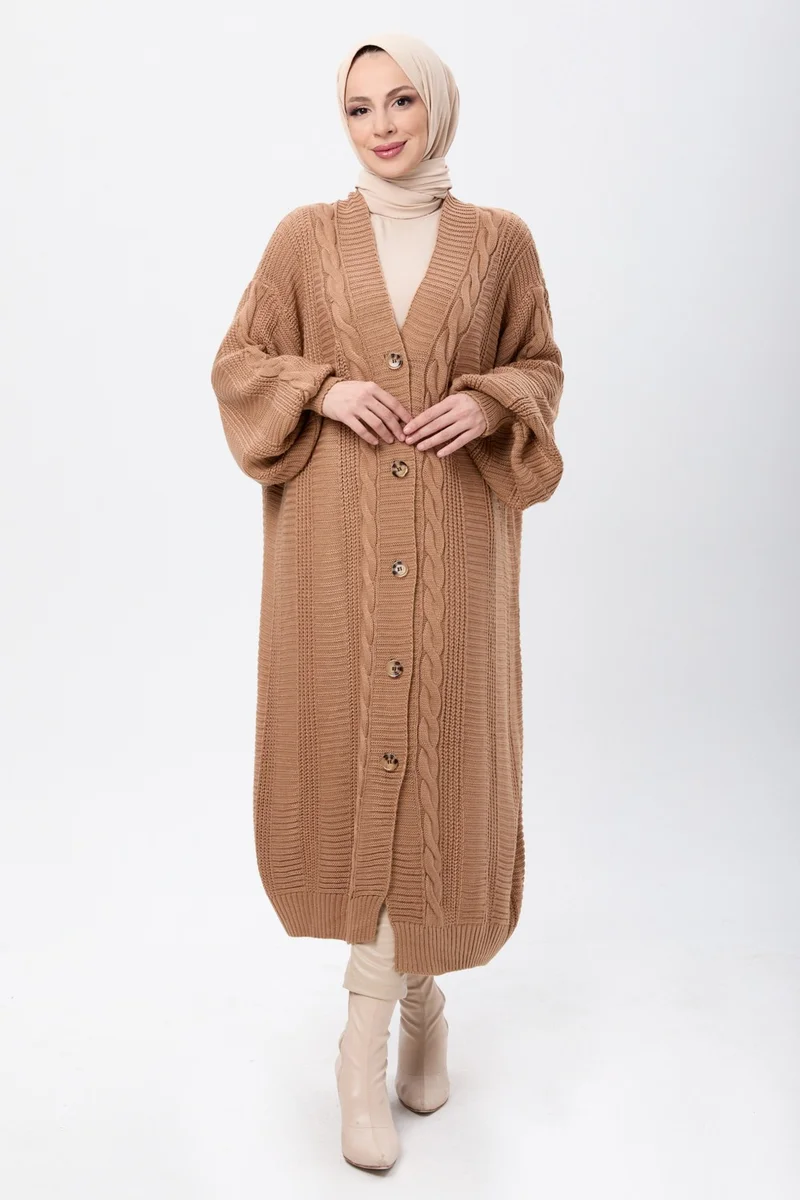 Tofisa 23703-VIZON Knitted Pattern Buttoned Knitwear Cardigan