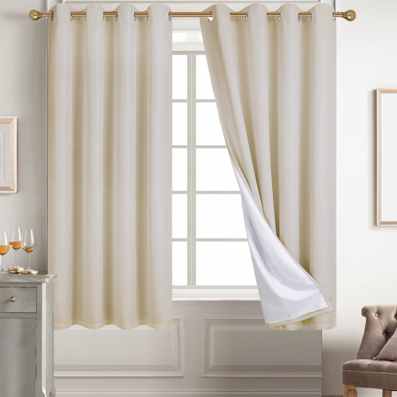 Diraysid 100 Blackout Curtains Light Beige Linen Curtains for Bedroom Grommet Thermal Insulated Room Darkening Drapes 2 Panels W52 x L72 Inch