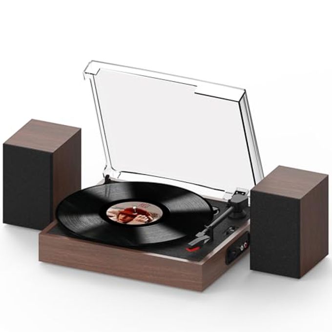 Retrolife Vinyl Record Player With External Stereo Speakers Vintage Turntable For Vinyl Records Lp Players Support Wireless Playback 2 Speed Auto Stop Rca Out Walnut - Image 1