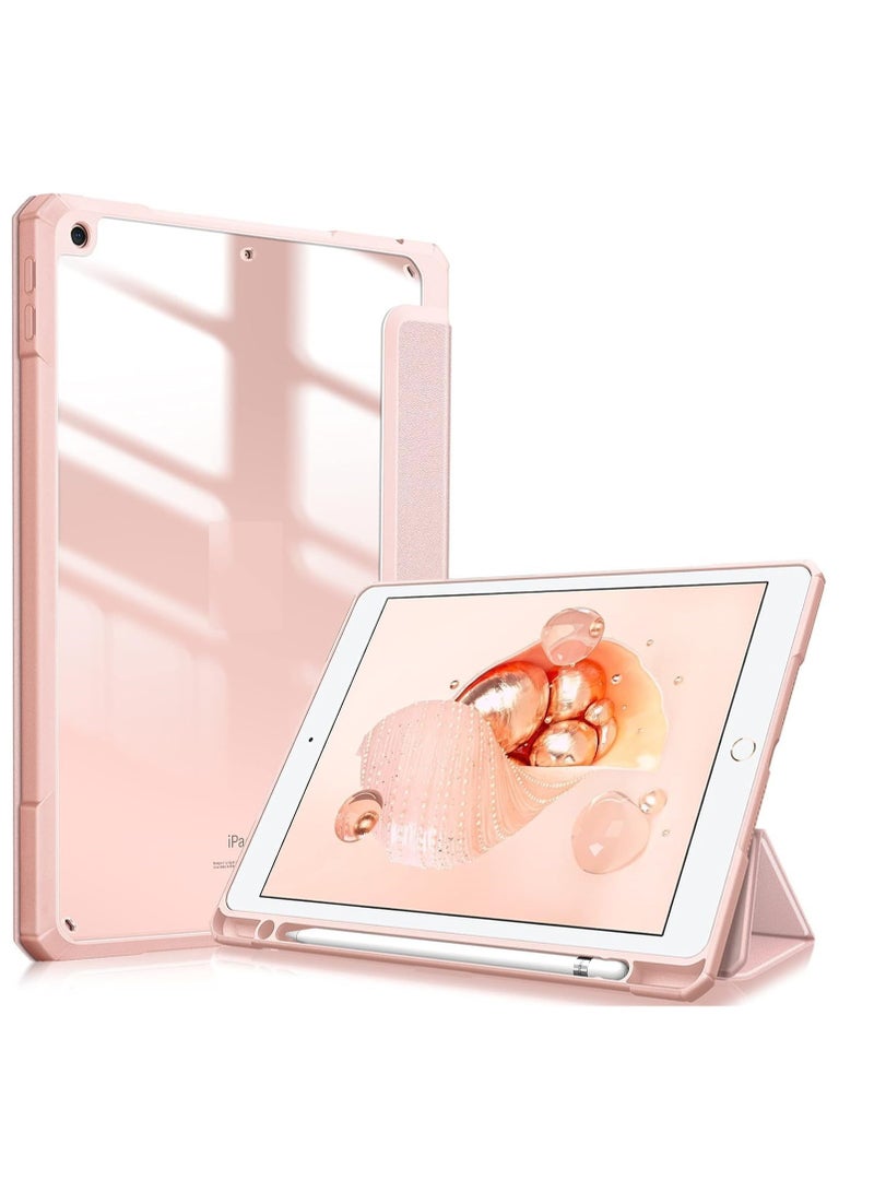 Case for iPad 10.2-Inch (9th/8th/7th Generation, 2021/2020/2019),Clear Shockproof Back Cover Built-in Pencil Holder,Auto Sleep/Wake (Pink) - Image 1
