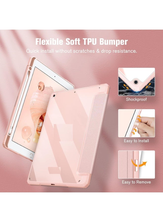 Case for iPad 10.2-Inch (9th/8th/7th Generation, 2021/2020/2019),Clear Shockproof Back Cover Built-in Pencil Holder,Auto Sleep/Wake (Pink) - Image 2