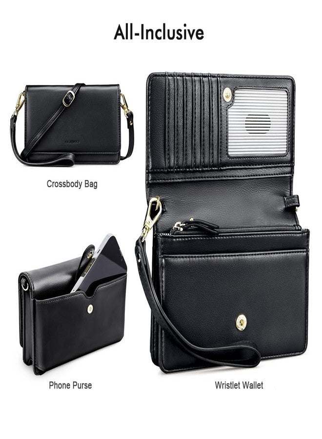 nuoku Crossbody Bag for Women Cellphone Small Little Purse with Credit Card Slots Lightweight Leather Wristlet Wallet, Black - Image 5