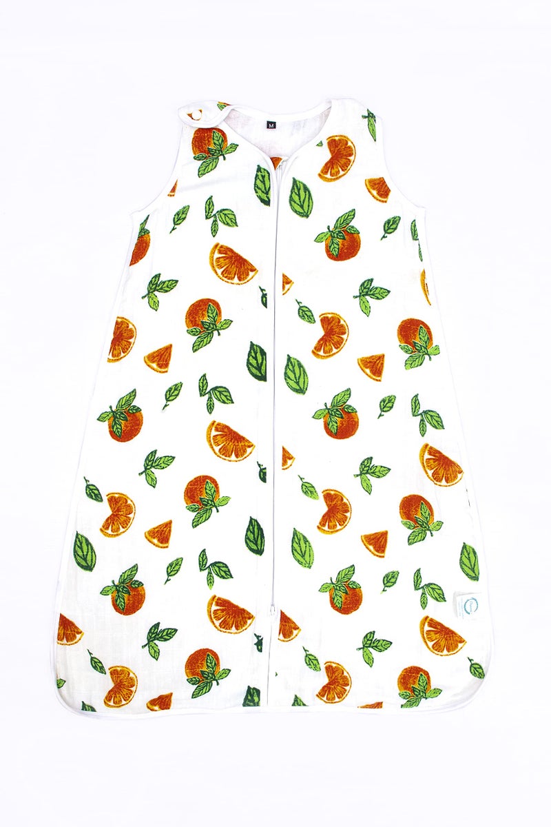 Theoni 100% Organic Cotton Muslin Sleeping Bag/Sleeping Sack for Newborn 0-6 Months Baby - Orange Blossoms - Image 1