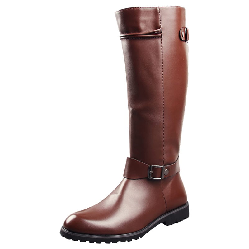 ANUFER Mens Under Knee Boots Microfiber Leather Zipper Cowboy Riding Boots Brown SN0707153 EU39 - Image 1