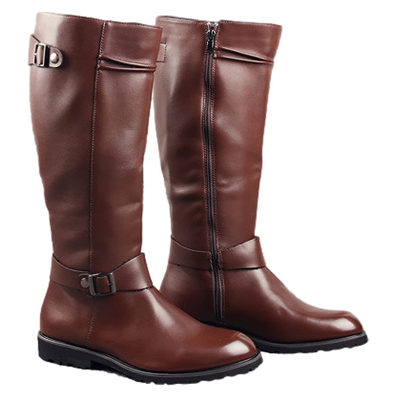 ANUFER Mens Under Knee Boots Microfiber Leather Zipper Cowboy Riding Boots Brown SN0707153 EU39 - Image 2
