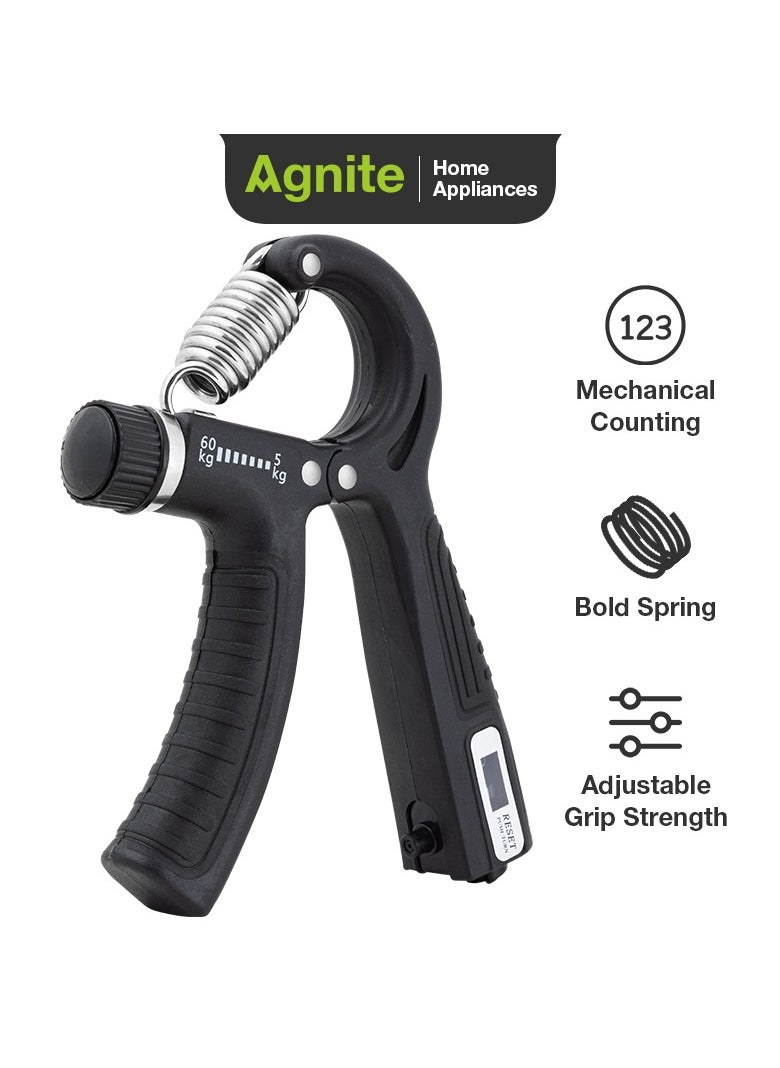 Deli Agnite Er022 Adjustable Hand Grip Strengthener – 5-60Kg Resistance, Mechanical Counter, Non-Slip Handle, And Heavy-Duty Spring For Forearm, Wrist & Finger Exercise, Black Color.  - Image 1