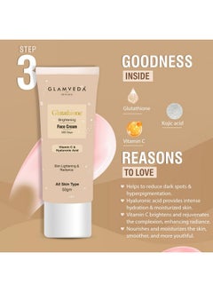 Glamveda Glutathione Skin Perfecting Brightening & Dark Spots Removal 4 Steps Skincare Routine ( Face Wash + Face Cream + Face Serum + Body Lotion )  - Image 4