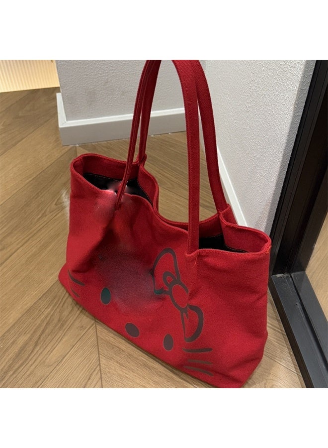 حقيبة قماش، حجم كبير، تصميم بسيط، سميكة ومقاومة، مناسبة للطلاب والفتيات (باستثناء الزينة) - Image 1