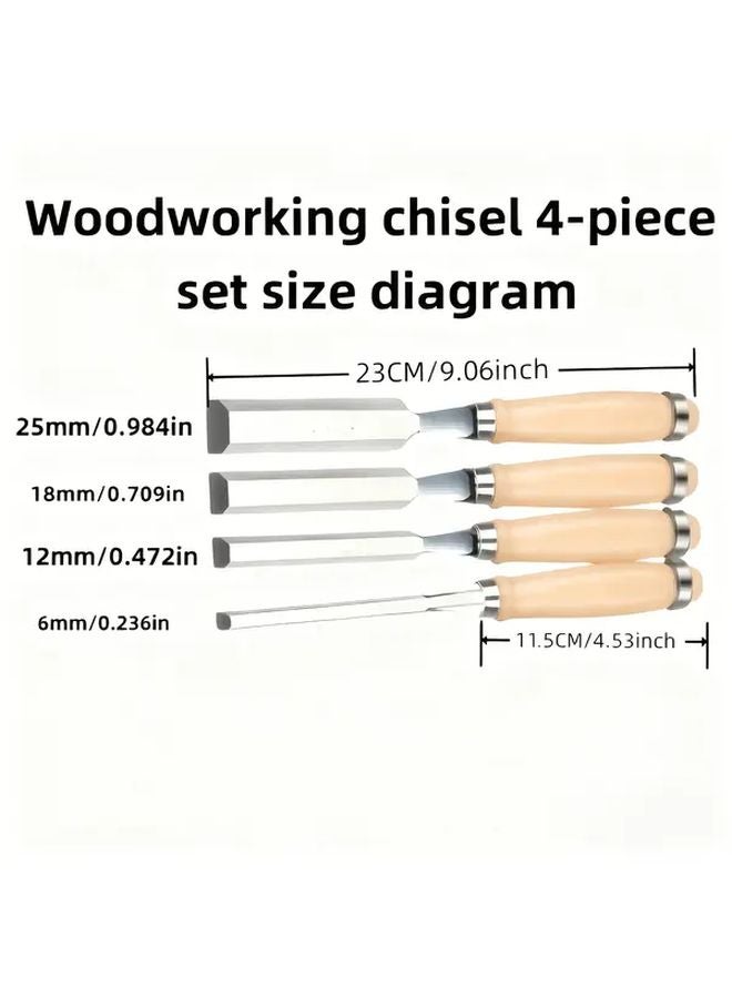 4 Pcs Professional Woodworking Chisel Set 6mm 12mm 18mm 24mm Chrome Vanadium Steel - Image 3