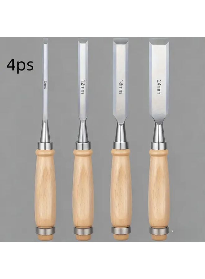 4 Pcs Professional Woodworking Chisel Set 6mm 12mm 18mm 24mm Chrome Vanadium Steel - Image 2