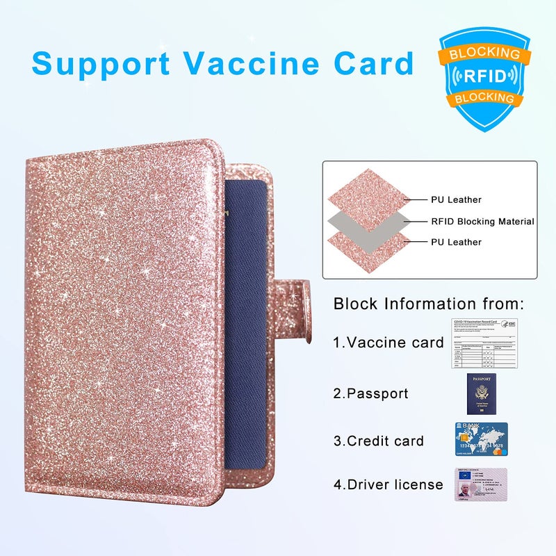 ACdream Unisex Faux Leather Passport and Vaccine Card Holder, Glitter Rose, RFID Blocking, 20 x 3.5 x 2.5 in - Image 3