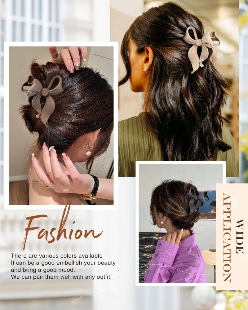 Lourny 4 PCS Bow Hair Clips Bow Claw Clip for Women, Large Hair Claw Clips for Thin Thick Long Hair Cute Nonslip Bows (Black+Grey+Dark Brown+Light Brown) - Image 5