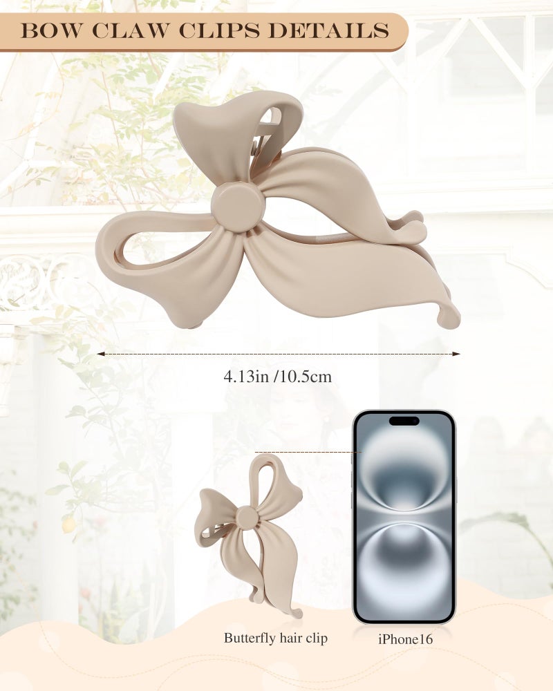 Lourny 4 PCS Bow Hair Clips Bow Claw Clip for Women, Large Hair Claw Clips for Thin Thick Long Hair Cute Nonslip Bows (Black+Grey+Dark Brown+Light Brown) - Image 2
