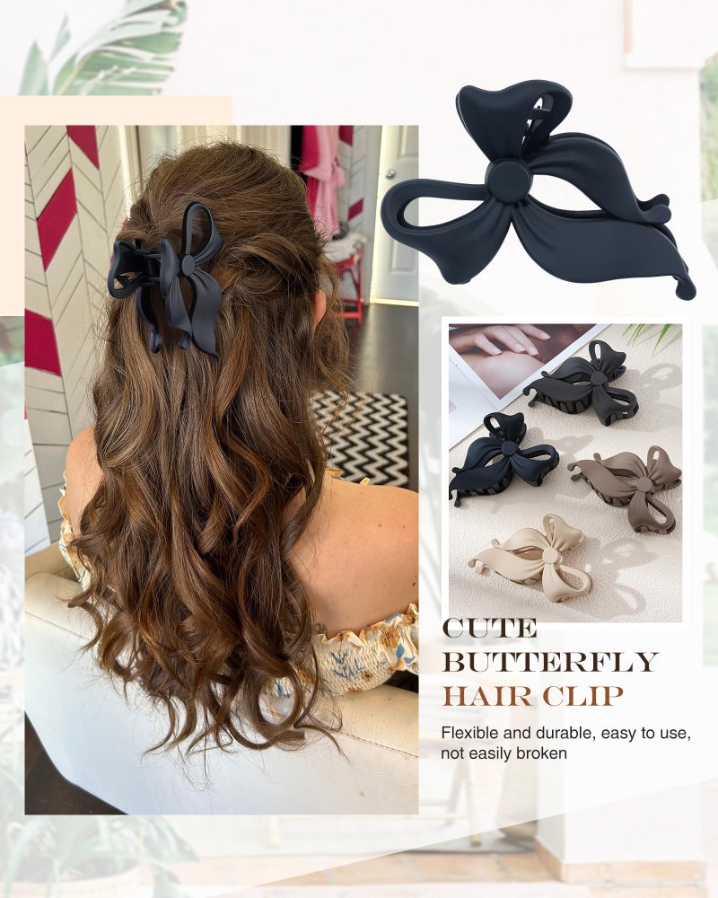 Lourny 4 PCS Bow Hair Clips Bow Claw Clip for Women, Large Hair Claw Clips for Thin Thick Long Hair Cute Nonslip Bows (Black+Grey+Dark Brown+Light Brown) - Image 4