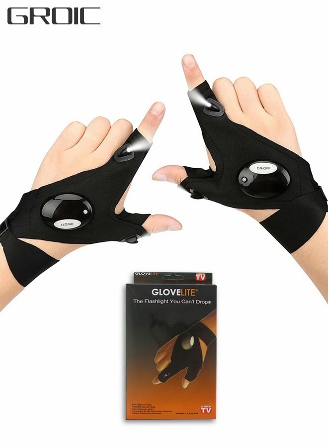GROIC 1 Pair Led Flashlight Gloves Half Finger Gloves with Lights Night Fishing Gloves Night Running Lights Gloves Dad Men Gift - Image 1