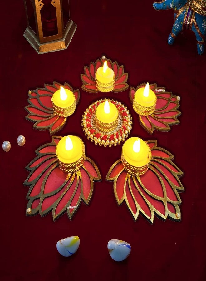 Anishop Handmade Lotus Floor Decoration Reusable Rangoli for Puja Decor|Tealight Candle Holder|Lotus Diya for Pooja, Festival Decor 6 pcs|Lamp Temple Decoration|Lotus Deepam for Goddess - Image 2