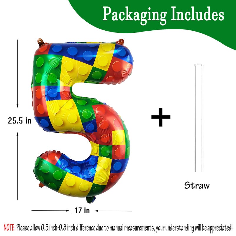 CHANGZHONG 32 Inch Building Block Number 5 Balloons 5 year old Large Big Helium Foil Mylar Balloon for Girls Boys 5th Birthday Party Decoration Supplies - Image 2