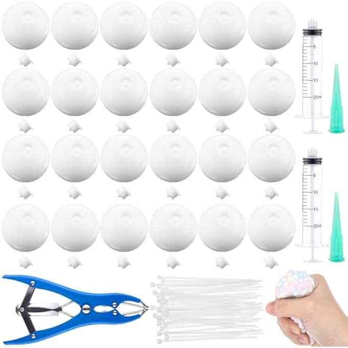 Simgoing 24 Pcs DIY Stress Ball Making Kit, Blank Stress Pressure Ball Skin Kit with Vacuum Evacuating Device & Expander Tool Make Your Own Fidget Pressure Balls for Adults (Milky) - Image 1