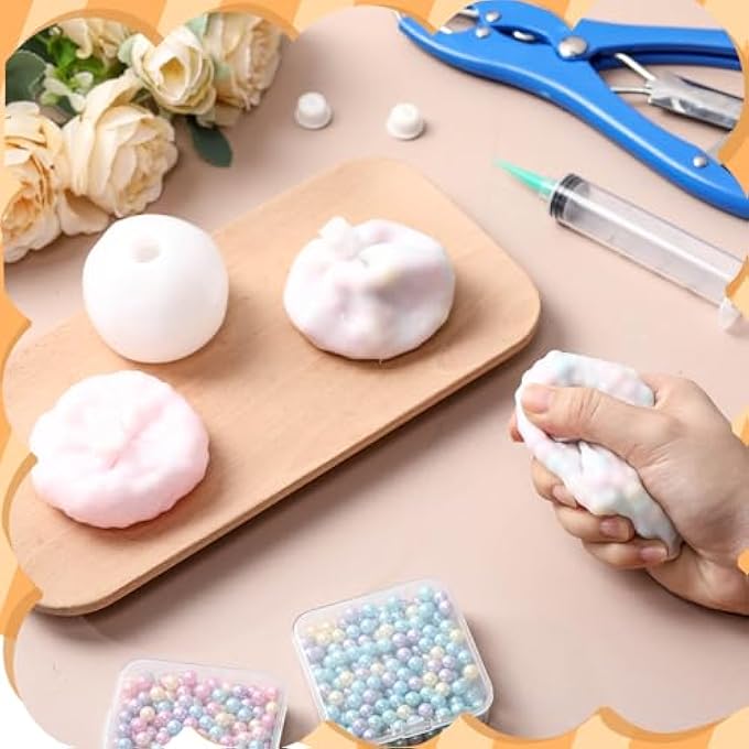 Simgoing 24 Pcs DIY Stress Ball Making Kit, Blank Stress Pressure Ball Skin Kit with Vacuum Evacuating Device & Expander Tool Make Your Own Fidget Pressure Balls for Adults (Milky) - Image 4