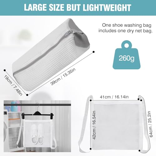 Gripooaven Shoe Washing Machine Bag, Shoe Laundry Bag for Washer and Dryer, Include Dry Net Bag, Reusable and Durable Zipper with Hook Design, Shoe Washing Bag for Sneaker (White, 1 Pack) - Image 2