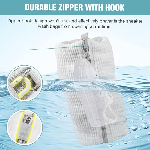 Gripooaven Shoe Washing Machine Bag, Shoe Laundry Bag for Washer and Dryer, Include Dry Net Bag, Reusable and Durable Zipper with Hook Design, Shoe Washing Bag for Sneaker (White, 1 Pack) - Image 4