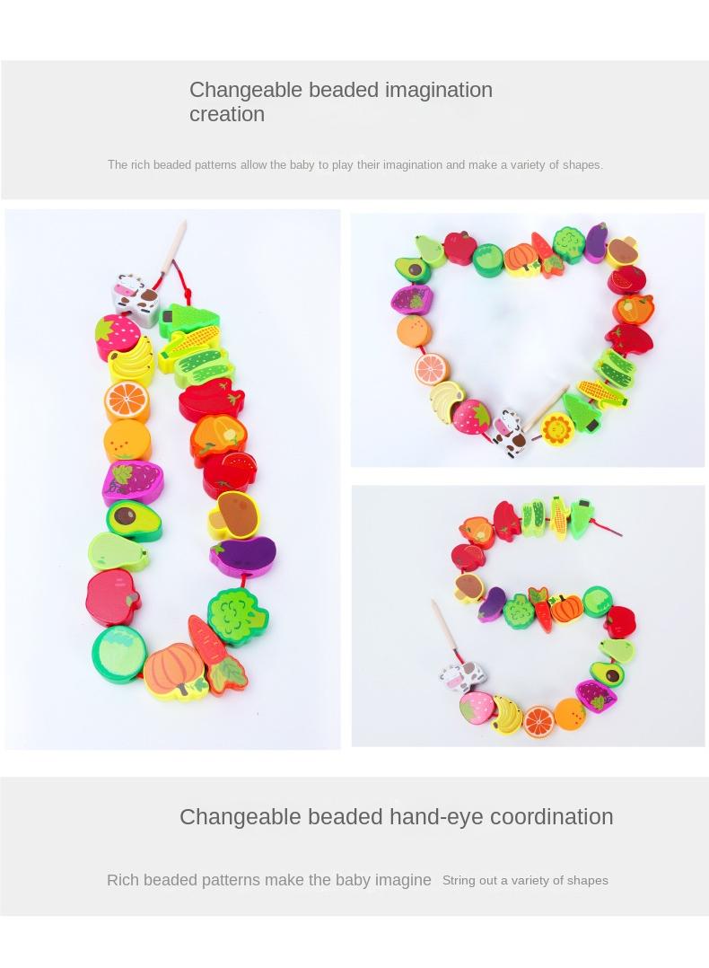 Y&D Children's Wooden Puzzle String Beaded Toy Set - Animal & Fruit Themed Montessori Toy for Toddlers 1-6 Years | Fine Motor Skills & Cognitive Development - Image 3