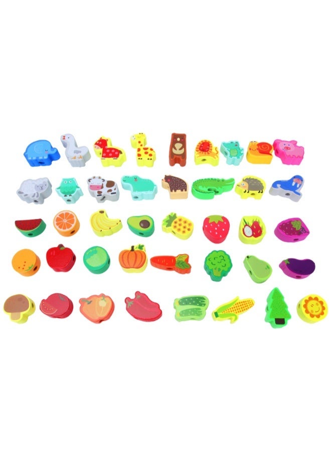 Y&D Children's Wooden Puzzle String Beaded Toy Set - Animal & Fruit Themed Montessori Toy for Toddlers 1-6 Years | Fine Motor Skills & Cognitive Development - Image 1