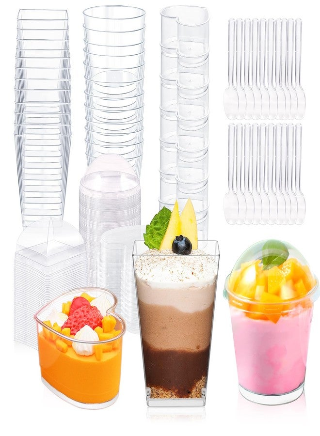 ALEXPRE 360 Pack 5oz 6oz Dessert Cups with Lids and Spoons, 3 Styles Clear Plastic Appetizer Cups Disposable Party Mini Parfait Cups for Serving Fruit Trifle Mousse Ice Cream and Pudding Dessert Cups - Image 1