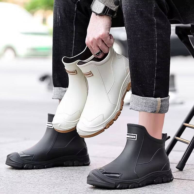 Wear-Resistant Kitchen Fishing Rain Boots, Fashionable Men'S Short-Tube Waterproof Rain Boots For Men And Women, Non-Slip Construction Site Work Rubber Shoes, Warm - Image 2
