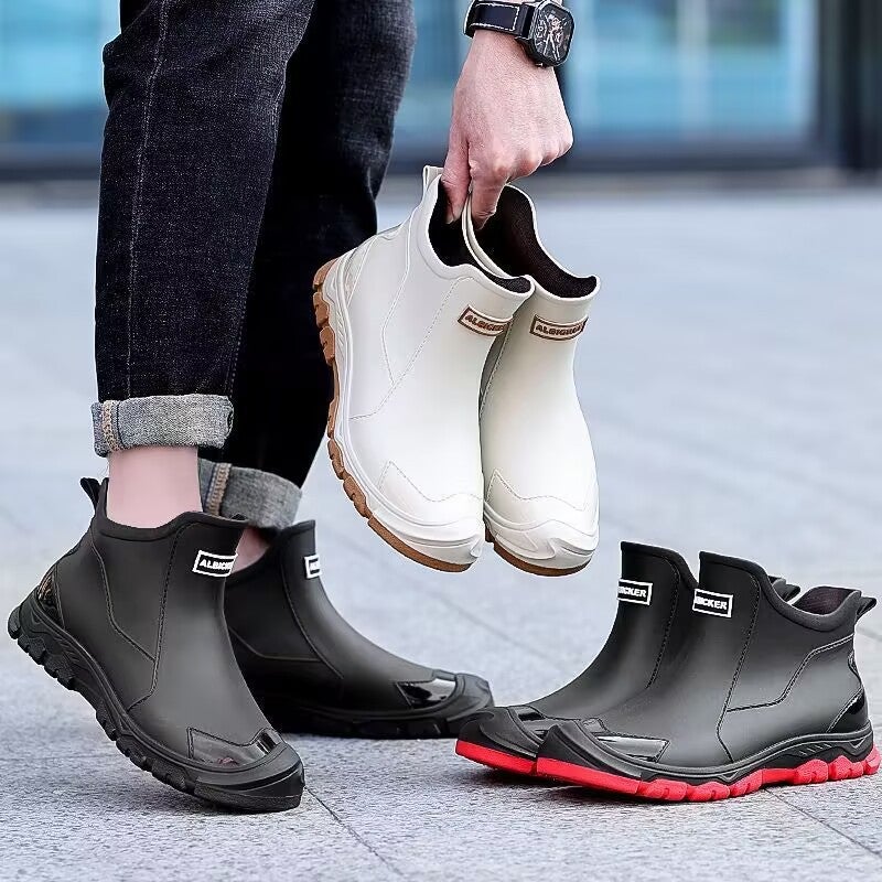 Wear-Resistant Kitchen Fishing Rain Boots, Fashionable Men'S Short-Tube Waterproof Rain Boots For Men And Women, Non-Slip Construction Site Work Rubber Shoes, Warm - Image 4