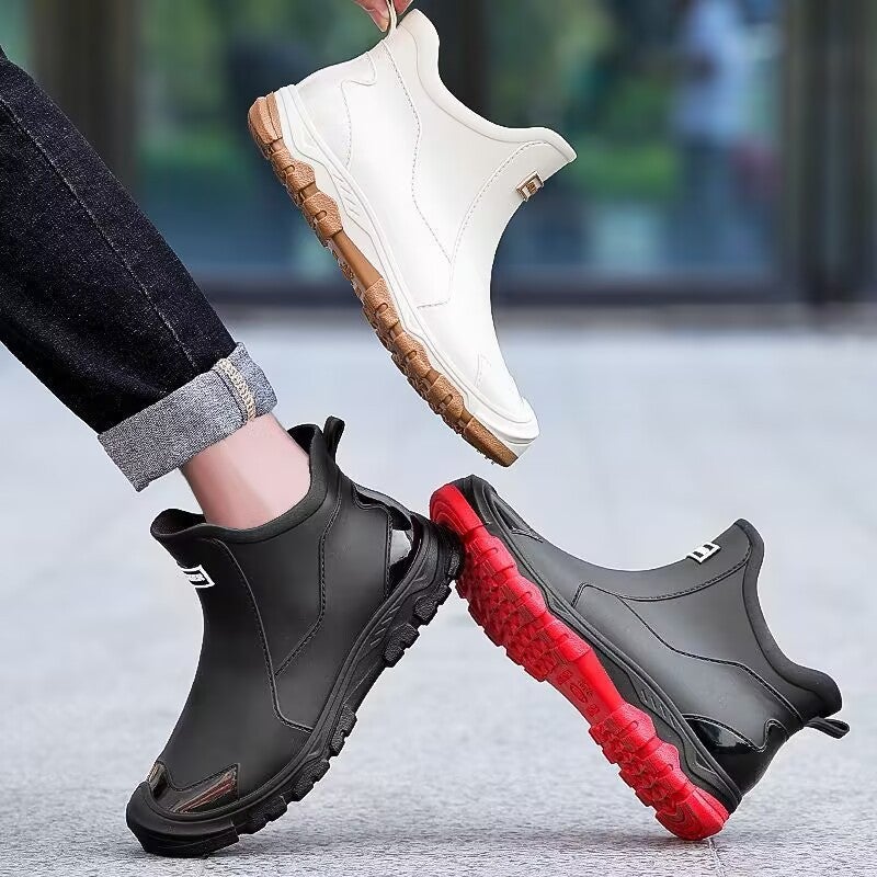 Wear-Resistant Kitchen Fishing Rain Boots, Fashionable Men'S Short-Tube Waterproof Rain Boots For Men And Women, Non-Slip Construction Site Work Rubber Shoes, Warm - Image 5