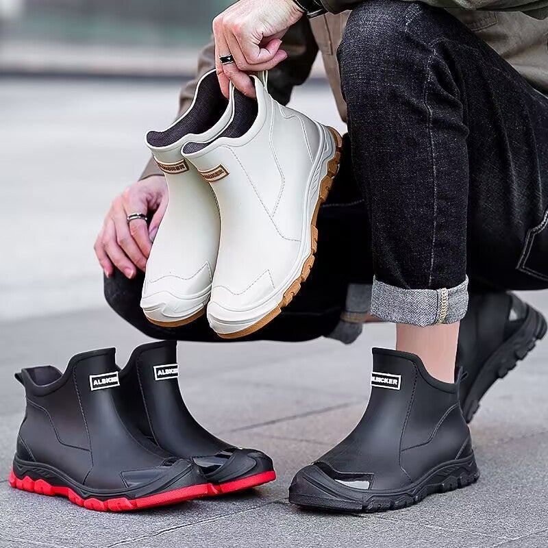 Wear-Resistant Kitchen Fishing Rain Boots, Fashionable Men'S Short-Tube Waterproof Rain Boots For Men And Women, Non-Slip Construction Site Work Rubber Shoes, Warm - Image 3